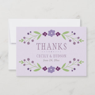 Rustic Purple and Green Floral Wedding Thank You Card