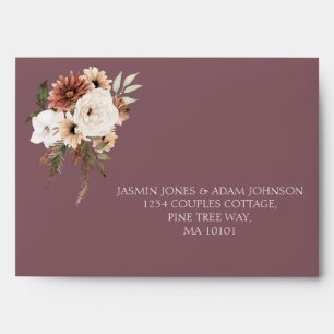 Rustic Purple and Peach Floral Wedding Envelope