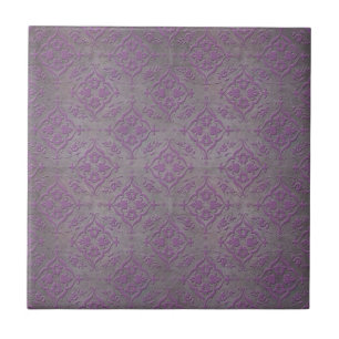 Rustic Purple and Steel Grey Damask Ceramic Tile