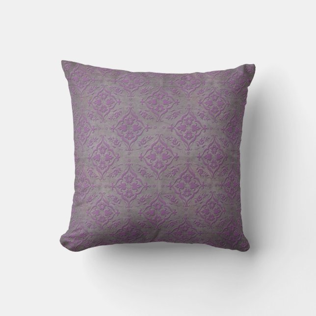 Rustic Purple and Steel Grey Damask Cushion (Front)
