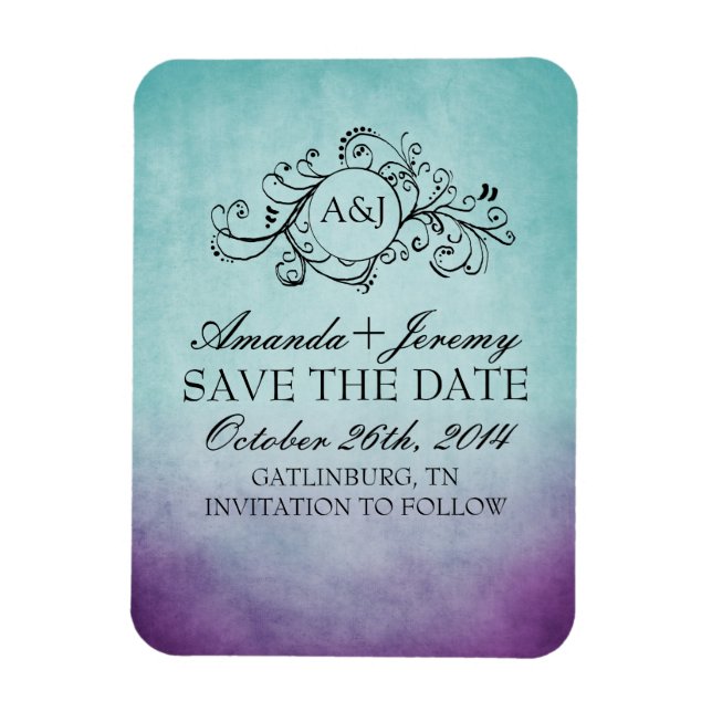 Rustic Purple and Teal Bohemian Save The Date Magnet (Vertical)