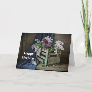 Rustic Purple and White Lilacs Floral Birthday Card