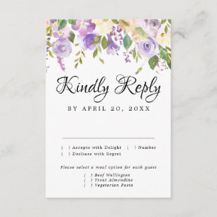 Rustic Purple and White RSVP Card, Meal Options