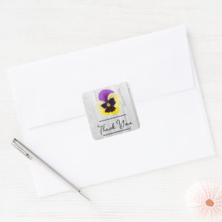 Rustic Purple and Yellow Pansy Thank You Sticker