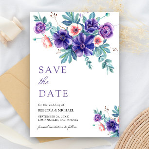 Rustic Purple Anemones Bouquet Wedding Save The Date