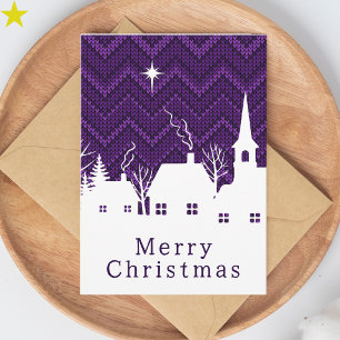 Rustic Purple Argyle Knit Christmas Village Card