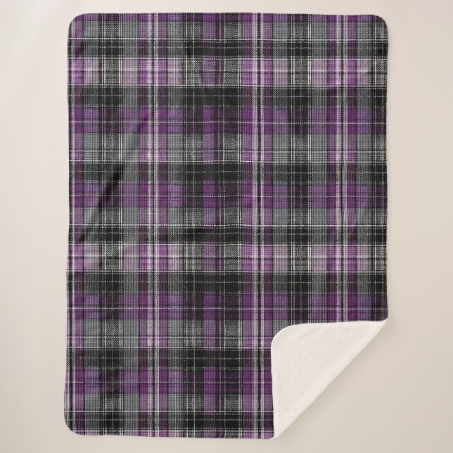 Rustic purple black tartan pattern sherpa blanket (Front)