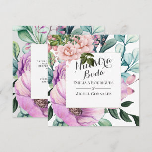 Rustic Purple Bloom Nuestra Boda Spanish Wedding Invitation