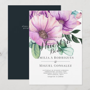 Rustic Purple Bloom Nuestra Boda Spanish Wedding Invitation
