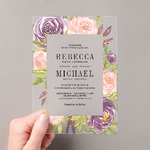 Rustic Purple Blush Pink Floral Wedding Acrylic Invitations