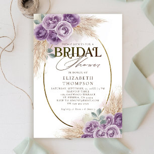 Rustic Purple Boho Chic Floral Frame Bridal Shower Invitation