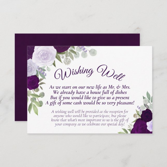 Rustic Purple Boho Floral Wedding Wishing Well Enclosure Card (Front/Back)