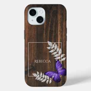 Rustic Purple Butterfly Personalised iPhone 15 Case