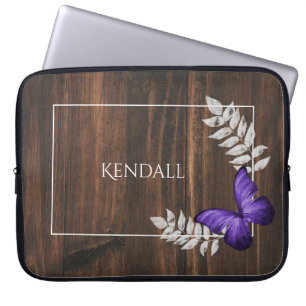 Rustic Purple Butterfly Personalised Laptop Sleeve