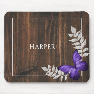 Rustic Purple Butterfly Personalised Mouse Pad