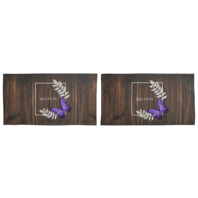 Rustic Purple Butterfly Pillow Case (Front-Set)
