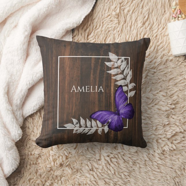 Rustic Purple Butterfly Throw Pillow (Blanket)