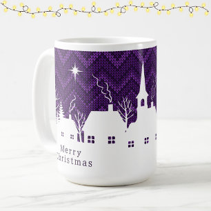 Rustic Purple Christmas Village Chevron Knit Coffee Mug