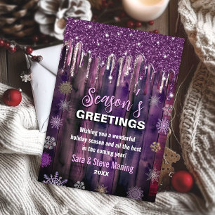 Rustic Purple Country Christmas Party glitter  Holiday Card