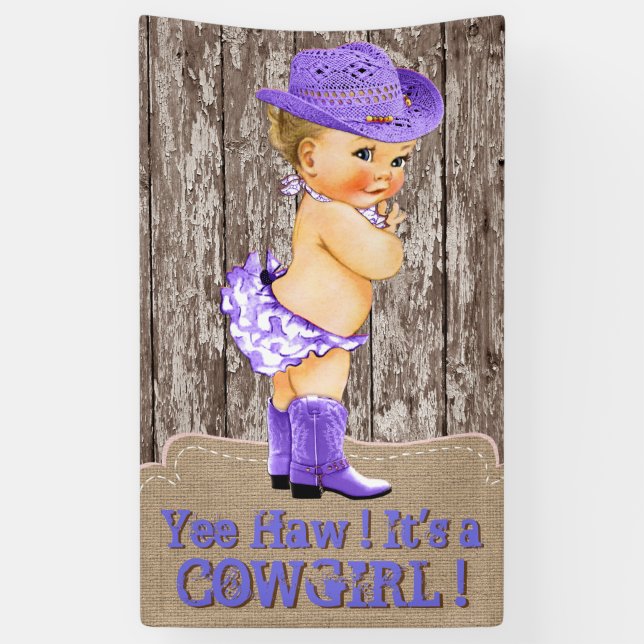 Rustic Purple Cowgirl Baby Shower Banner (Vertical)