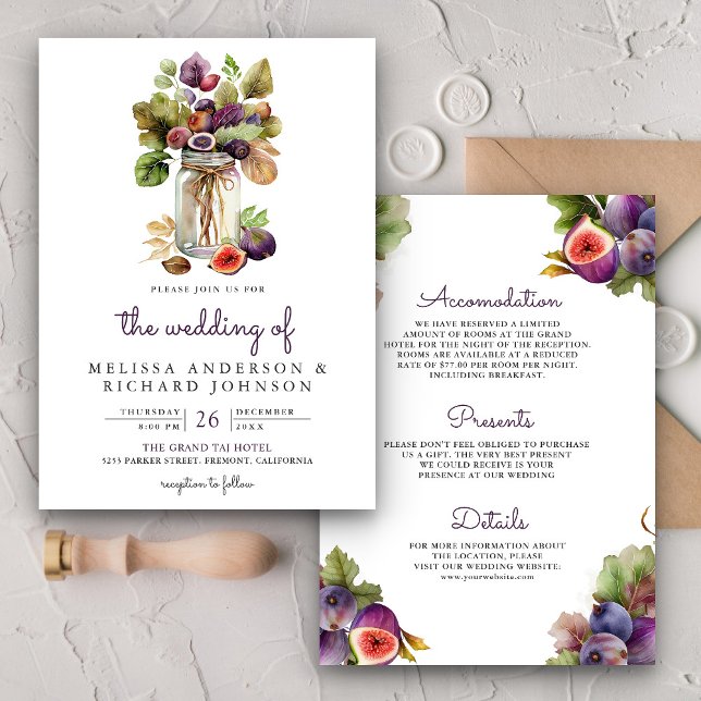 Rustic Purple Fig Mason Jar All in One Wedding Invitation (Creator Uploaded)