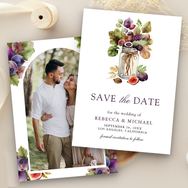 Rustic Purple Fig Mason Jar Photo Wedding Save The Date (Creator Uploaded)