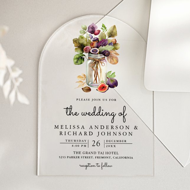 Rustic Purple Fig Mason Jar Wedding Acrylic Invitations (Creator Uploaded)