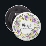 Rustic Purple Floral 70th Birthday Favour Bottle Opener<br><div class="desc">Purple and ivory white roses create a beautifully rustic floral wreath. The birthday woman's name is written in a large script font. 70th Birthday is below. This item is part of the Rustic Purple Floral Botanical 70th Birthday collection. It contains many DIY templates that let you quickly create invitations and...</div>