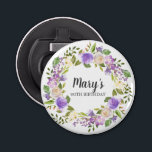 Rustic Purple Floral 90th Birthday Favour Bottle Opener<br><div class="desc">Purple and ivory white roses create a beautifully rustic floral wreath. The birthday woman's name is written in a large script font. 90th Birthday is below. This item is part of the Rustic Purple Floral Botanical 90th Birthday collection. It contains many DIY templates that let you quickly create invitations and...</div>