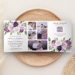 Rustic Purple Floral All in One QR Code Wedding Tri-Fold Invitation<br><div class="desc">Amaze your guests with this elegant all in one wedding invite featuring beautiful watercolor flowers and modern typography with QR Code for online RSVP. Simply add your event details on this easy-to-use template and adorn this card with your favourite photos to make it a unique personalised one-of-a-kind invitation.</div>