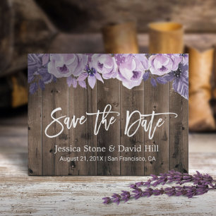 Rustic Purple Floral Barn Wedding Save the Date Announcement Postcard