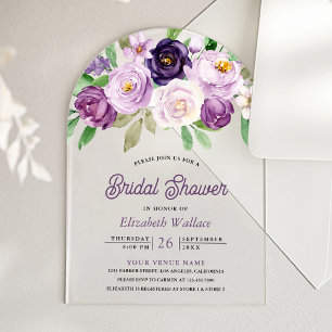 Rustic Purple Floral Bridal Shower Acrylic Invitations
