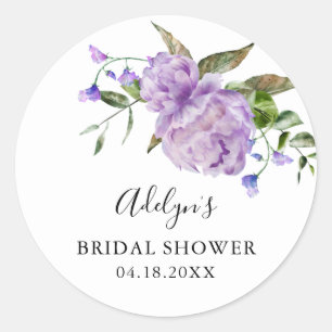 Rustic Purple Floral Bridal Shower Favour   Classic Round Sticker