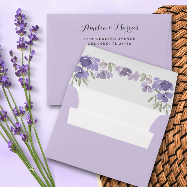 Rustic Purple Floral Eucalyptus RSVP Wedding Envelope (Creator Uploaded)