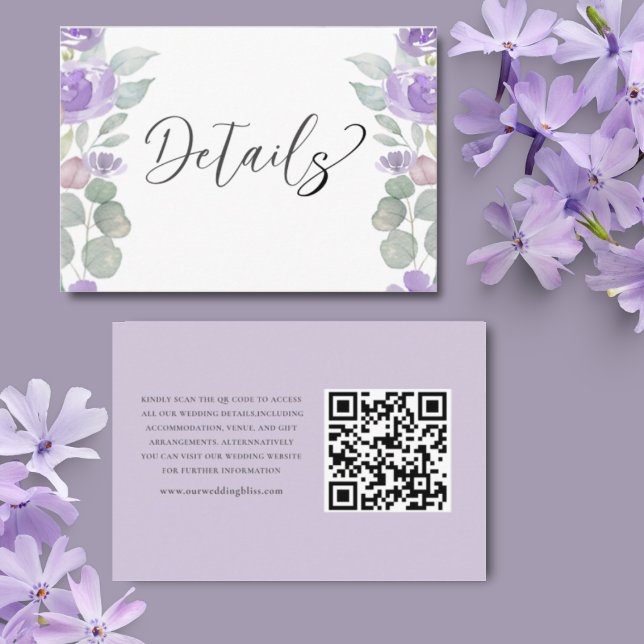 Rustic Purple Floral & Eucalyptus Wedding Details Enclosure Card (Creator Uploaded)