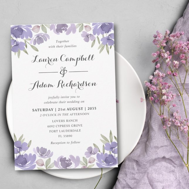 Rustic Purple Floral Eucalyptus Wedding Invitation (Creator Uploaded)