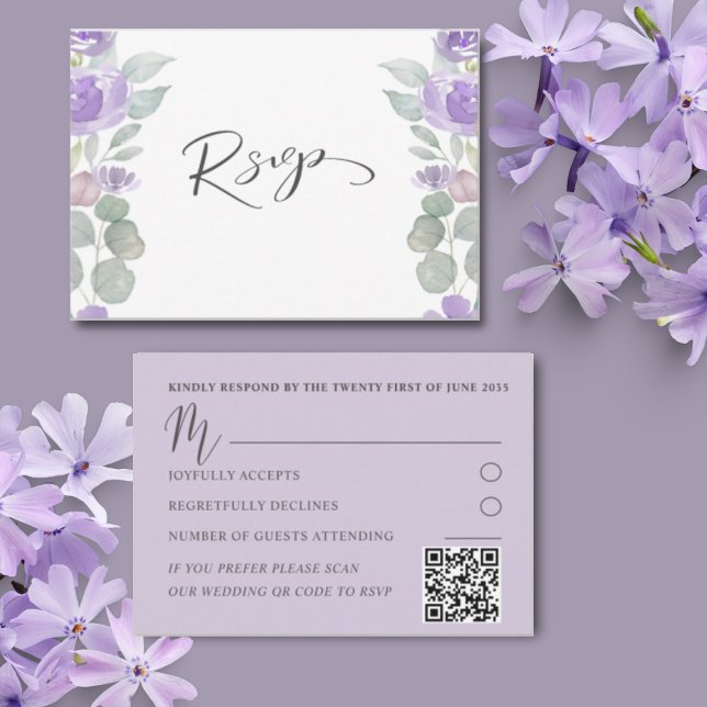 Rustic Purple Floral Eucalyptus Wedding RSVP Card (Creator Uploaded)