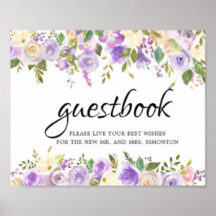 Rustic Purple Floral Guestbook Sign