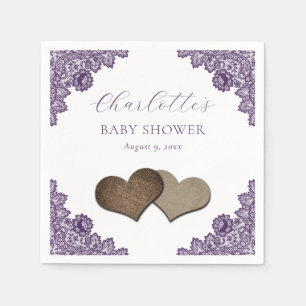Rustic Purple Floral Lace Baby Shower Napkin