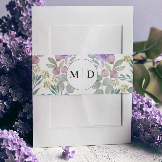 Rustic Purple Floral Monogram Wedding  Invitation Belly Band (Creator Uploaded)