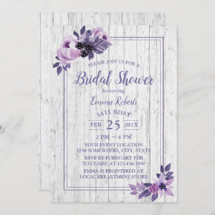 Rustic Purple Floral Spring Wedding Bridal Shower Invitation