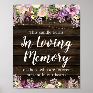 Rustic Purple Floral String Light Wedding Memorial Poster