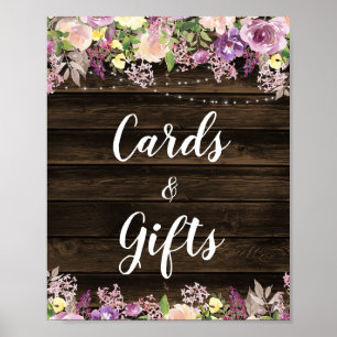 Rustic Purple Floral String Lights Cards & Gifts Poster