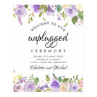 Rustic Purple Floral Unplugged Wedding Sign