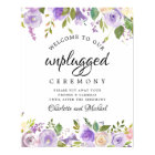 Rustic Purple Floral Unplugged Wedding Sign