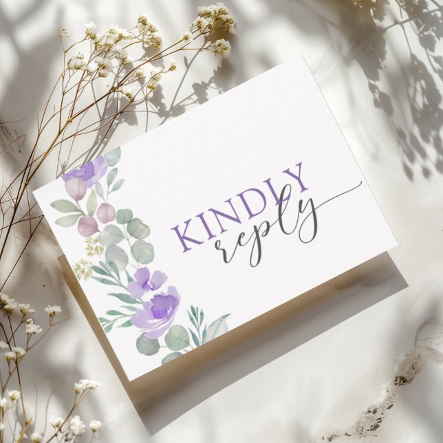 Rustic Purple Floral Watercolor Wedding RSVP Card (Creator Uploaded)