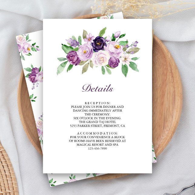 Rustic Purple Floral Wedding Details Enclosure Card (Creator Uploaded)