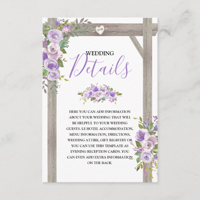 Rustic Purple Floral Wedding Details Enclosure Card (Front)