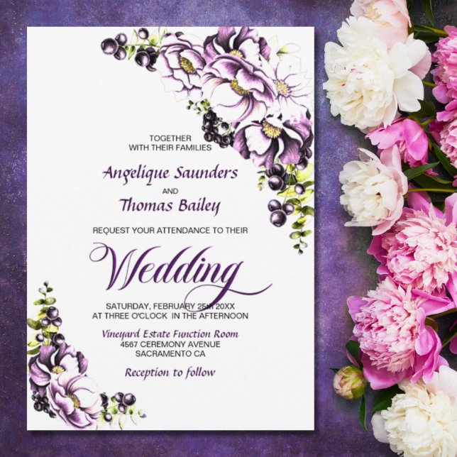 Rustic Purple Floral Wedding Invitation (Creator Uploaded)