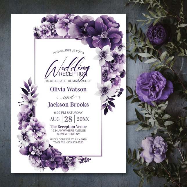 Rustic Purple Floral Wedding Reception Invitation (Creator Uploaded)